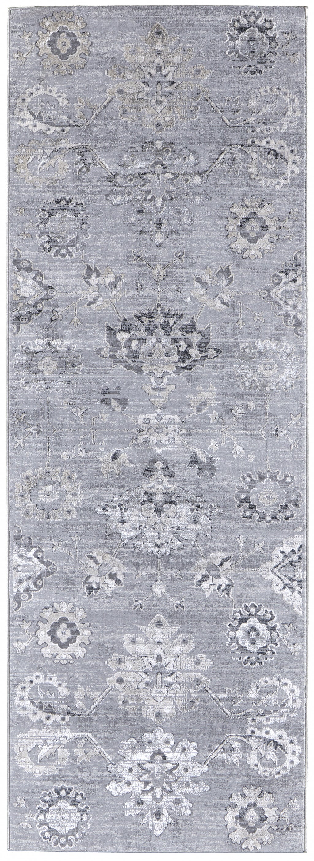 4' X 6' Silver And Black Floral Power Loom Distressed Area Rug