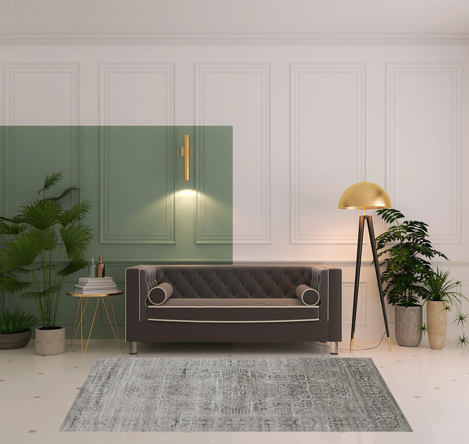 4' X 6' Gray Silver And Taupe Floral Power Loom Distressed Area Rug