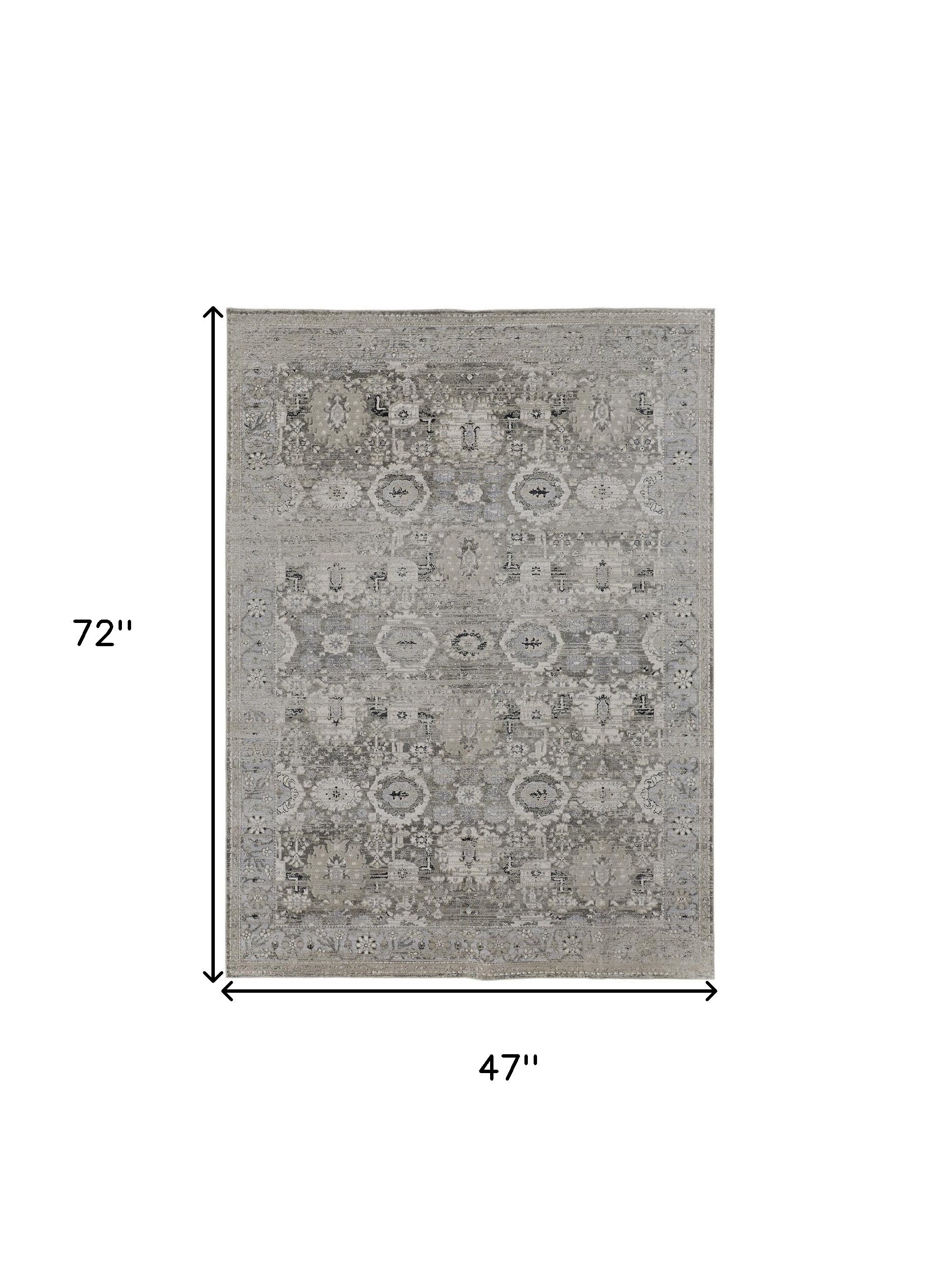 4' X 6' Gray And Silver Abstract Power Loom Distressed Area Rug
