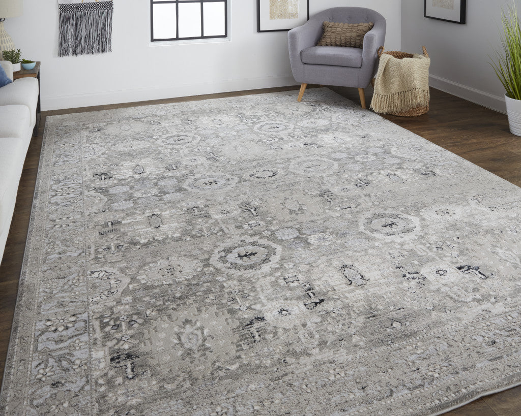 4' X 6' Gray And Silver Abstract Power Loom Distressed Area Rug