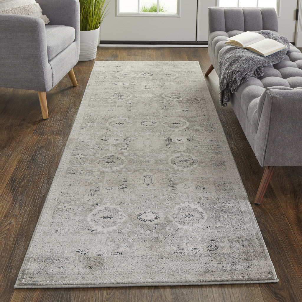 4' X 6' Gray And Silver Abstract Power Loom Distressed Area Rug
