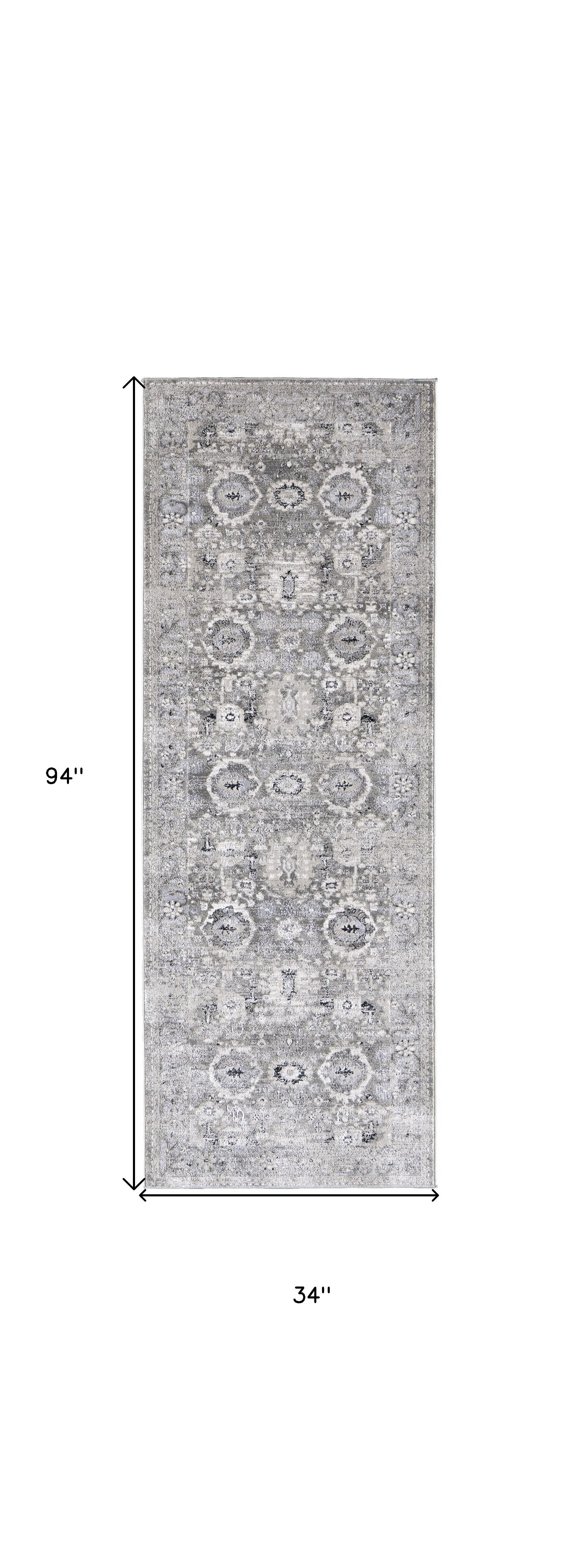 4' X 6' Gray And Silver Abstract Power Loom Distressed Area Rug