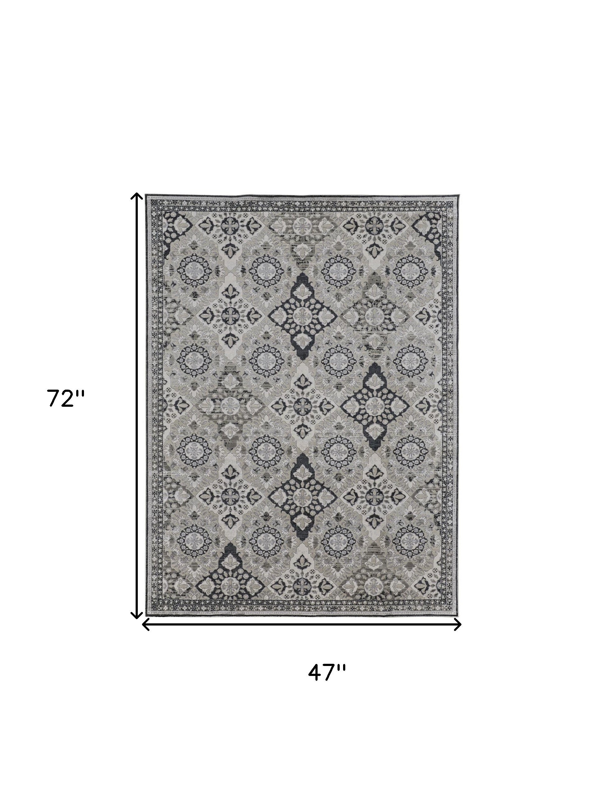 4' X 6' Gray And Black Abstract Power Loom Area Rug