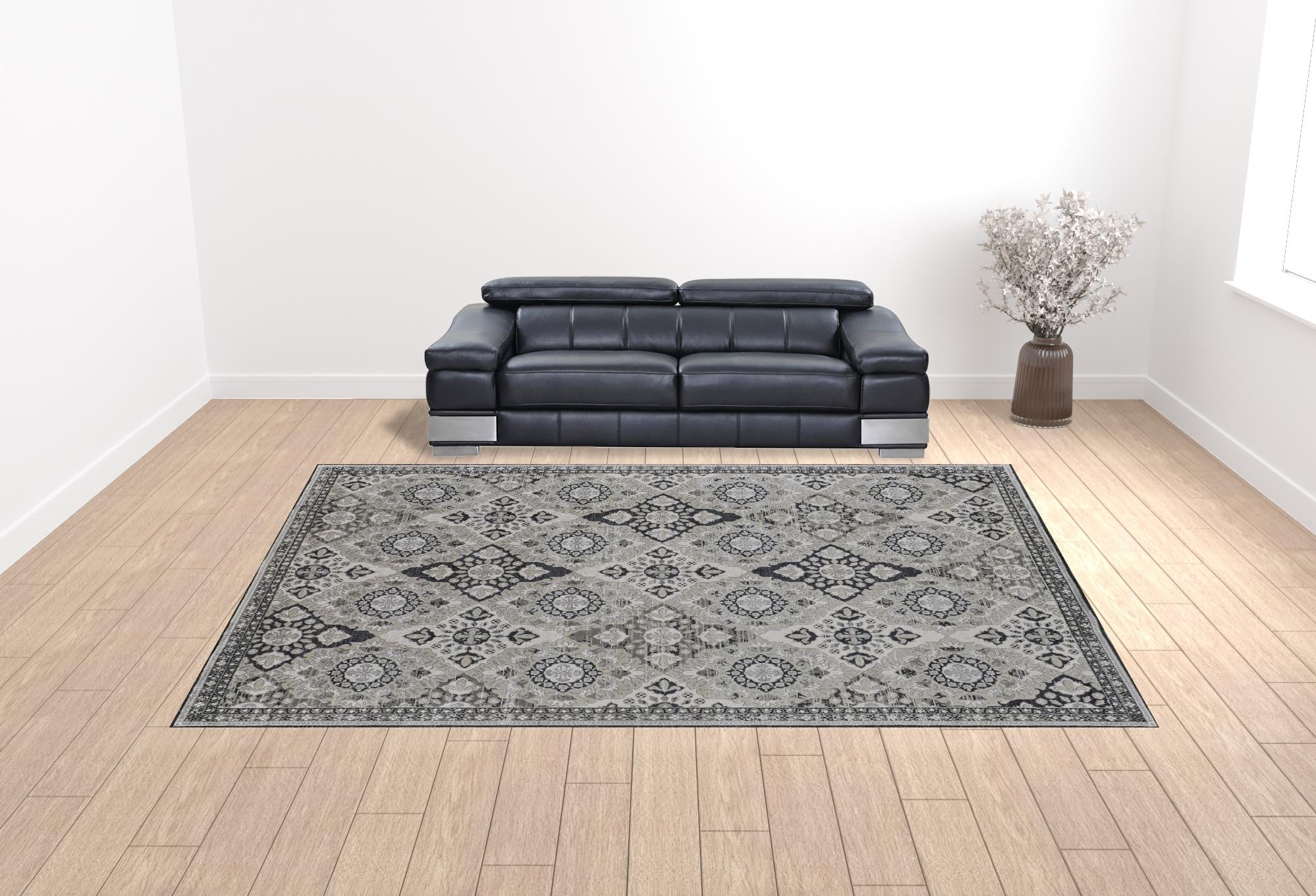 4' X 6' Gray And Black Abstract Power Loom Area Rug