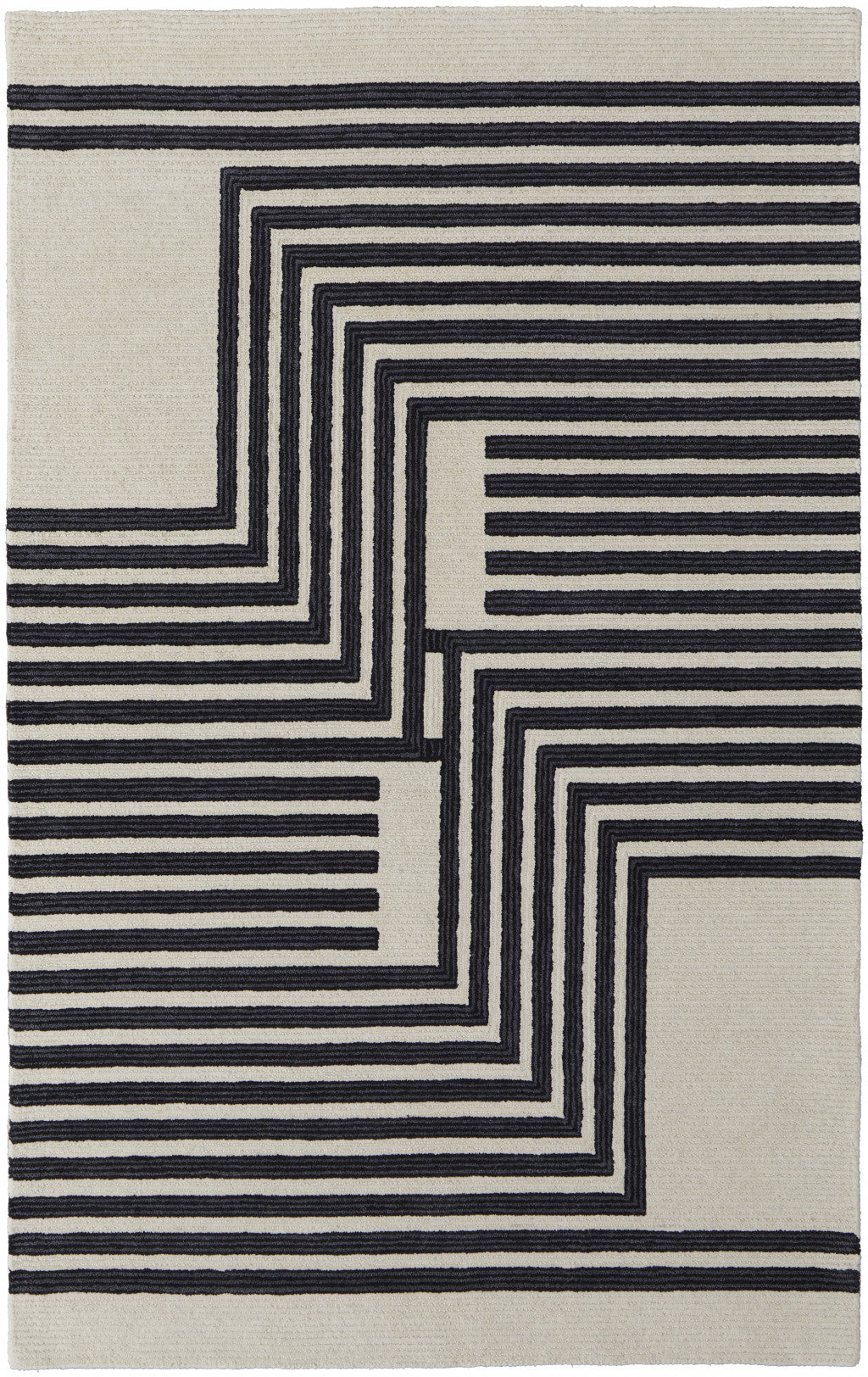 4' X 6' Gray Ivory And Black Wool Abstract Tufted Handmade Area Rug