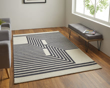4' X 6' Gray Ivory And Black Wool Abstract Tufted Handmade Area Rug