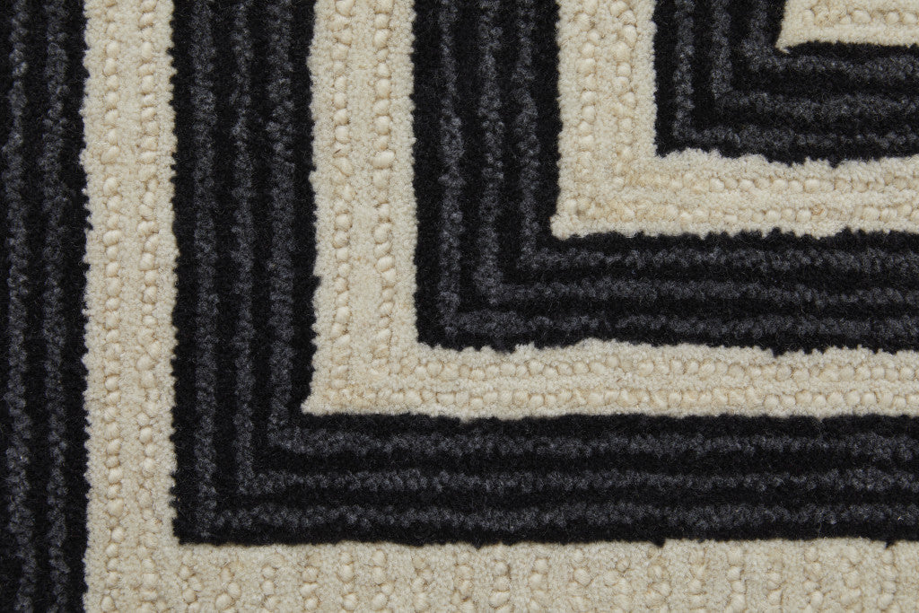 4' X 6' Gray Ivory And Black Wool Abstract Tufted Handmade Area Rug