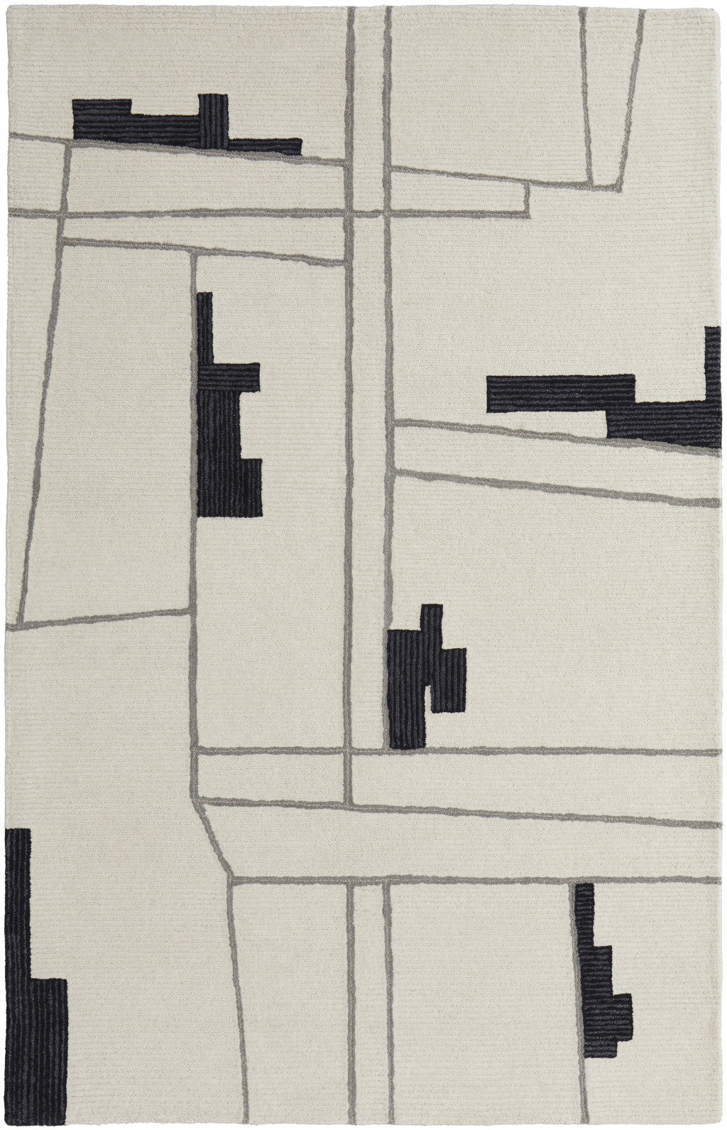 Ivory Gray And Taupe Wool Abstract Tufted Handmade Area Rug - 4' x 6'