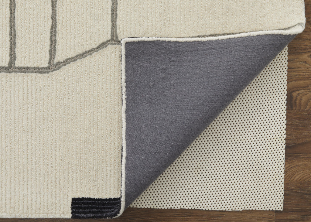 Ivory Gray And Taupe Wool Abstract Tufted Handmade Area Rug - 4' x 6'