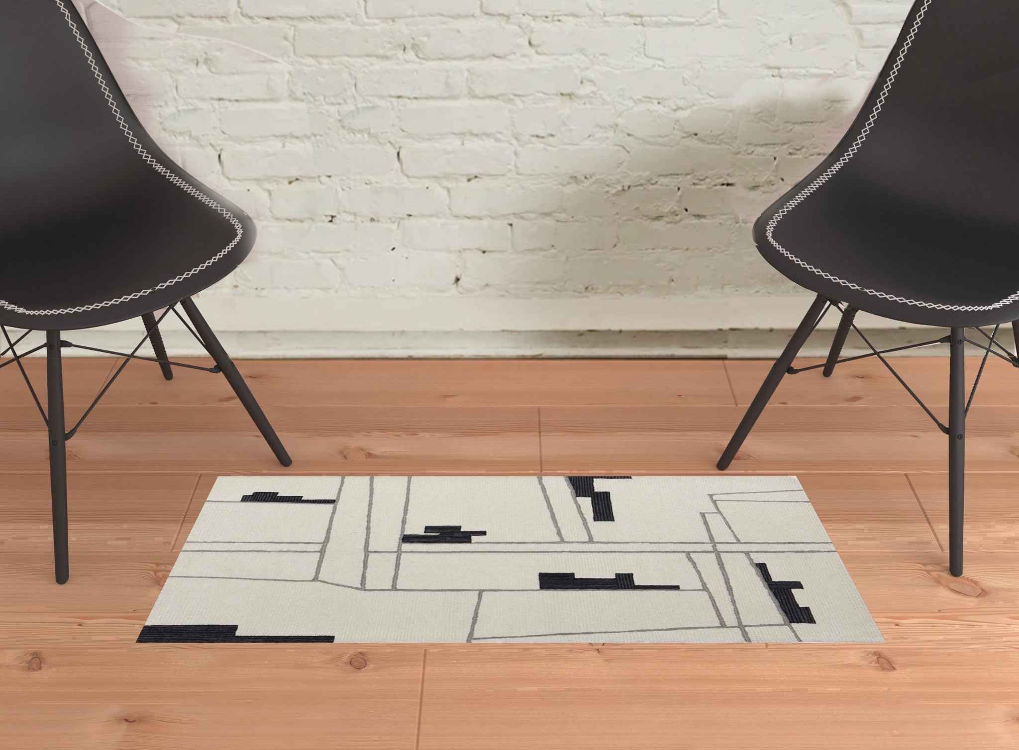 Ivory Gray And Taupe Wool Abstract Tufted Handmade Area Rug - 4' x 6'