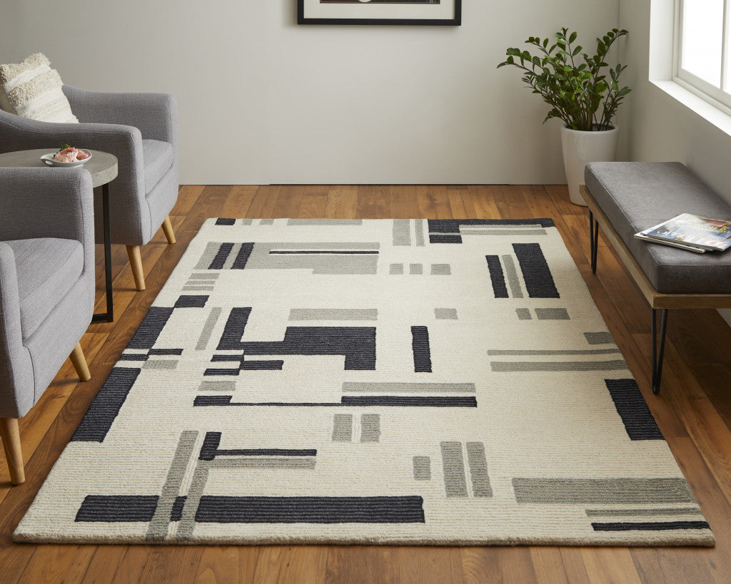 4' X 6' Ivory And Taupe Wool Abstract Tufted Handmade Area Rug