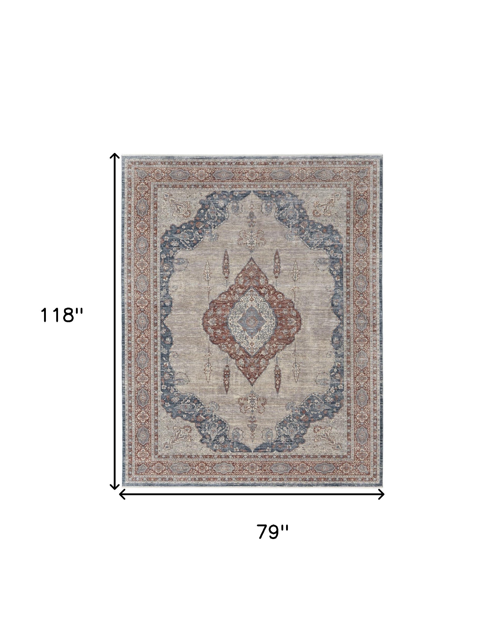 5' X 7' Gray Red And Blue Floral Power Loom Stain Resistant Area Rug