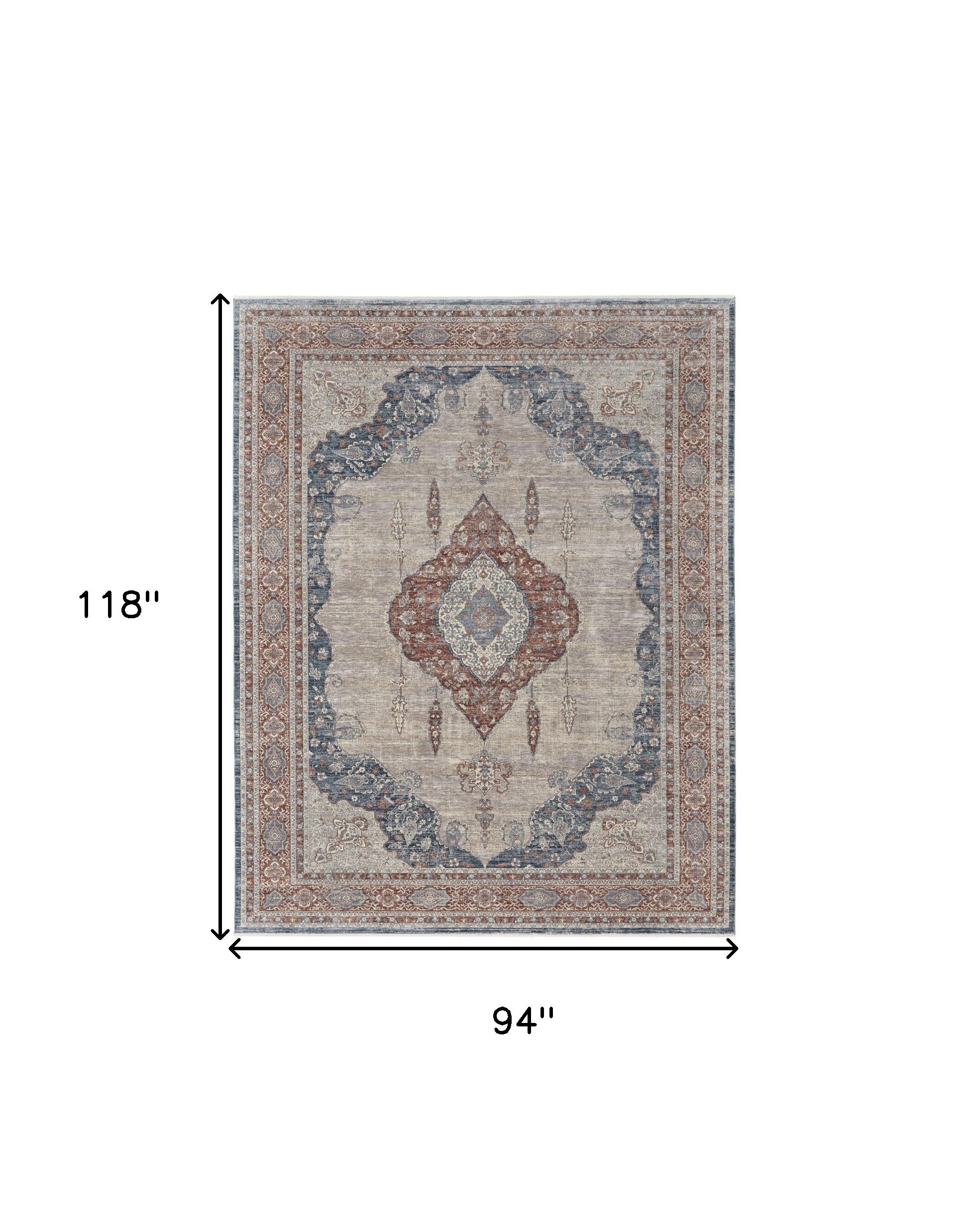 5' X 7' Gray Red And Blue Floral Power Loom Stain Resistant Area Rug