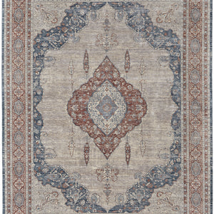 5' X 7' Gray Red And Blue Floral Power Loom Stain Resistant Area Rug