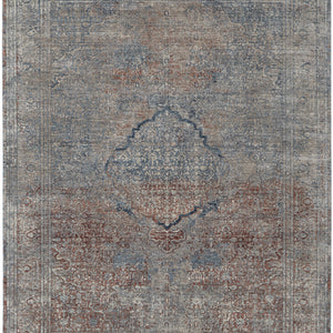 5' X 7' Blue Red And Gray Floral Power Loom Stain Resistant Area Rug