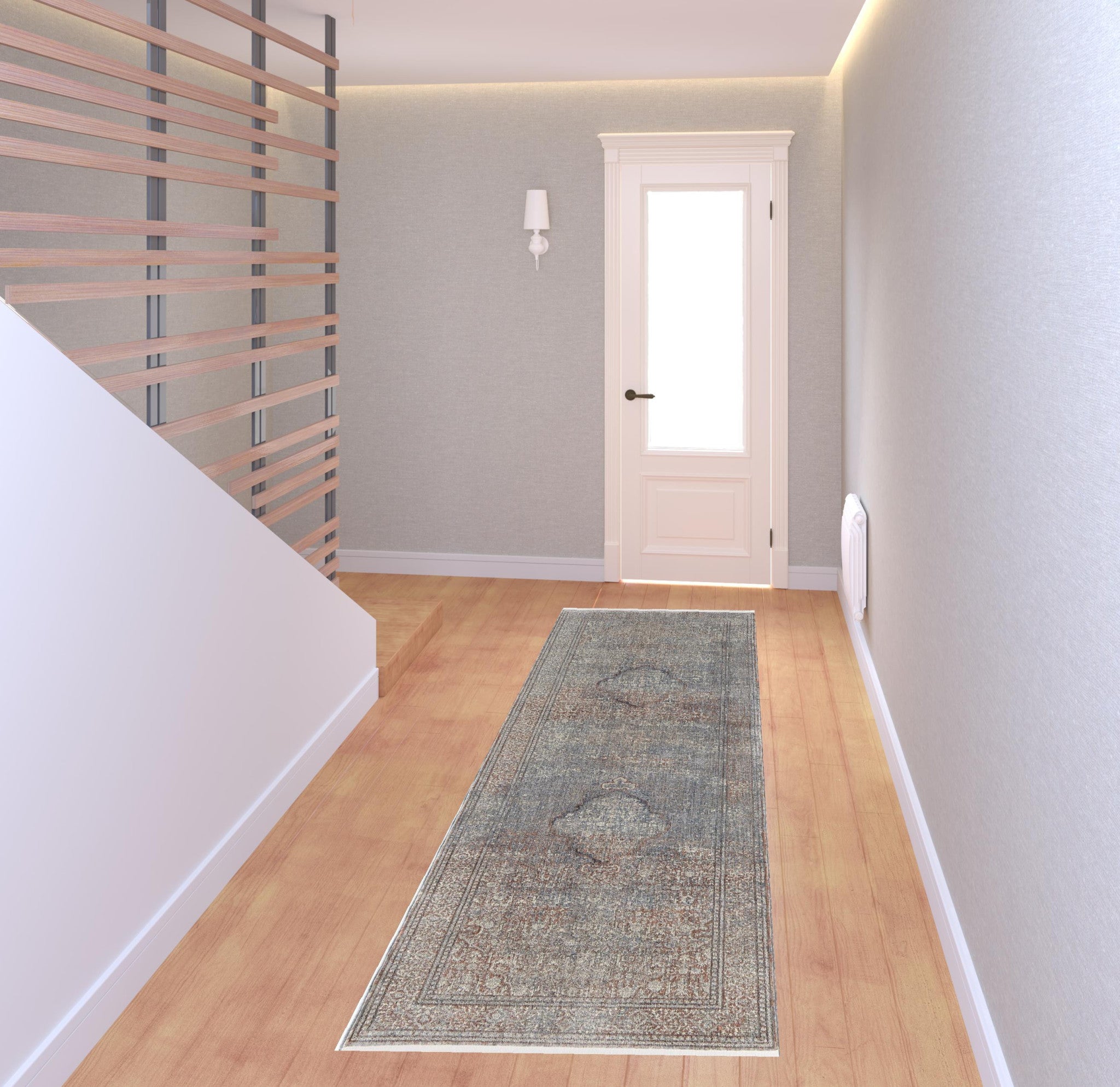 5' X 7' Blue Red And Gray Floral Power Loom Stain Resistant Area Rug