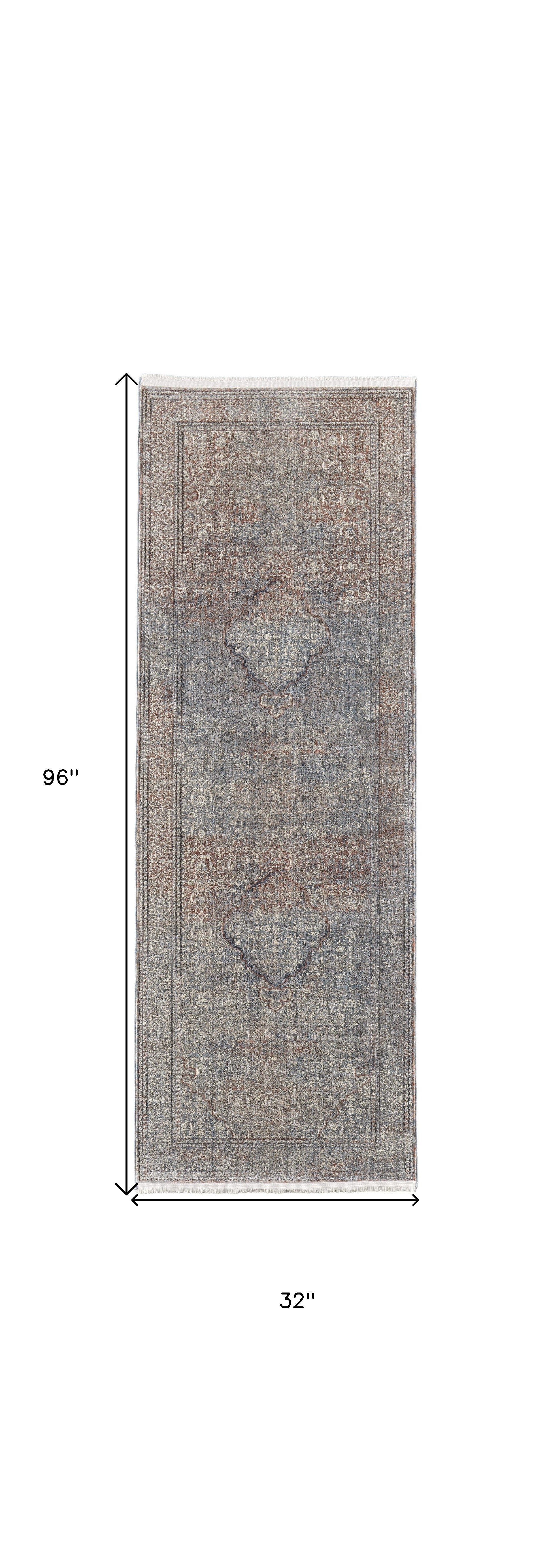 5' X 7' Blue Red And Gray Floral Power Loom Stain Resistant Area Rug