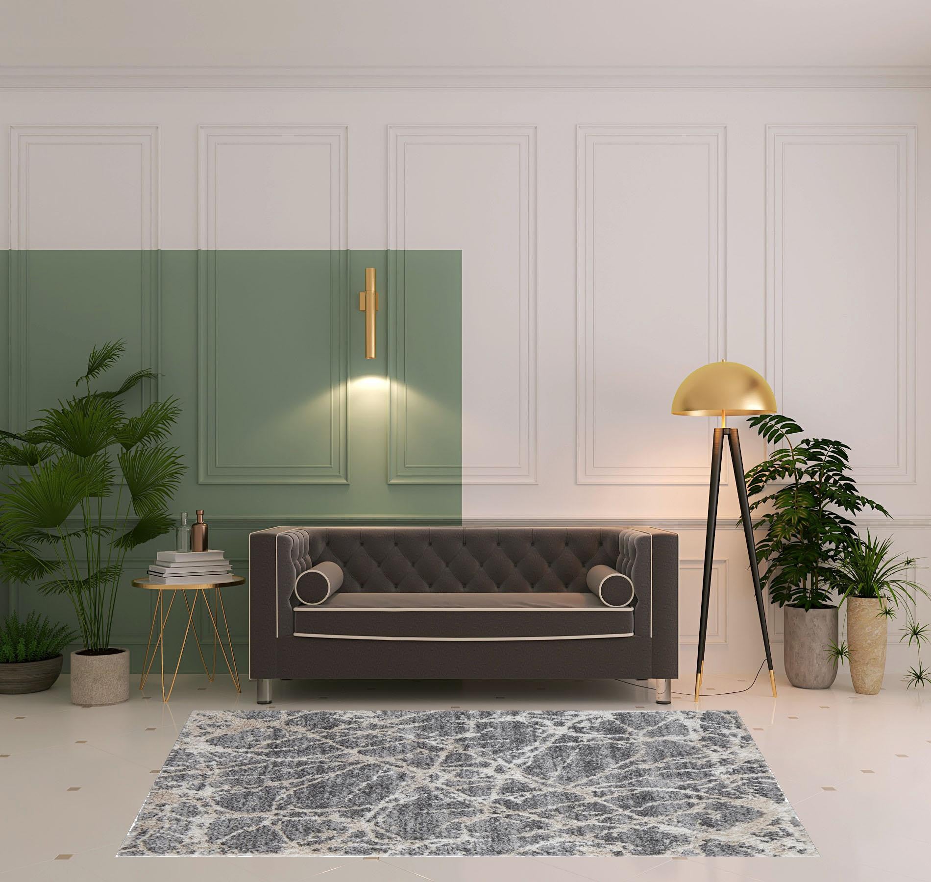 4' X 6' Gray And Ivory Abstract Power Loom Stain Resistant Area Rug