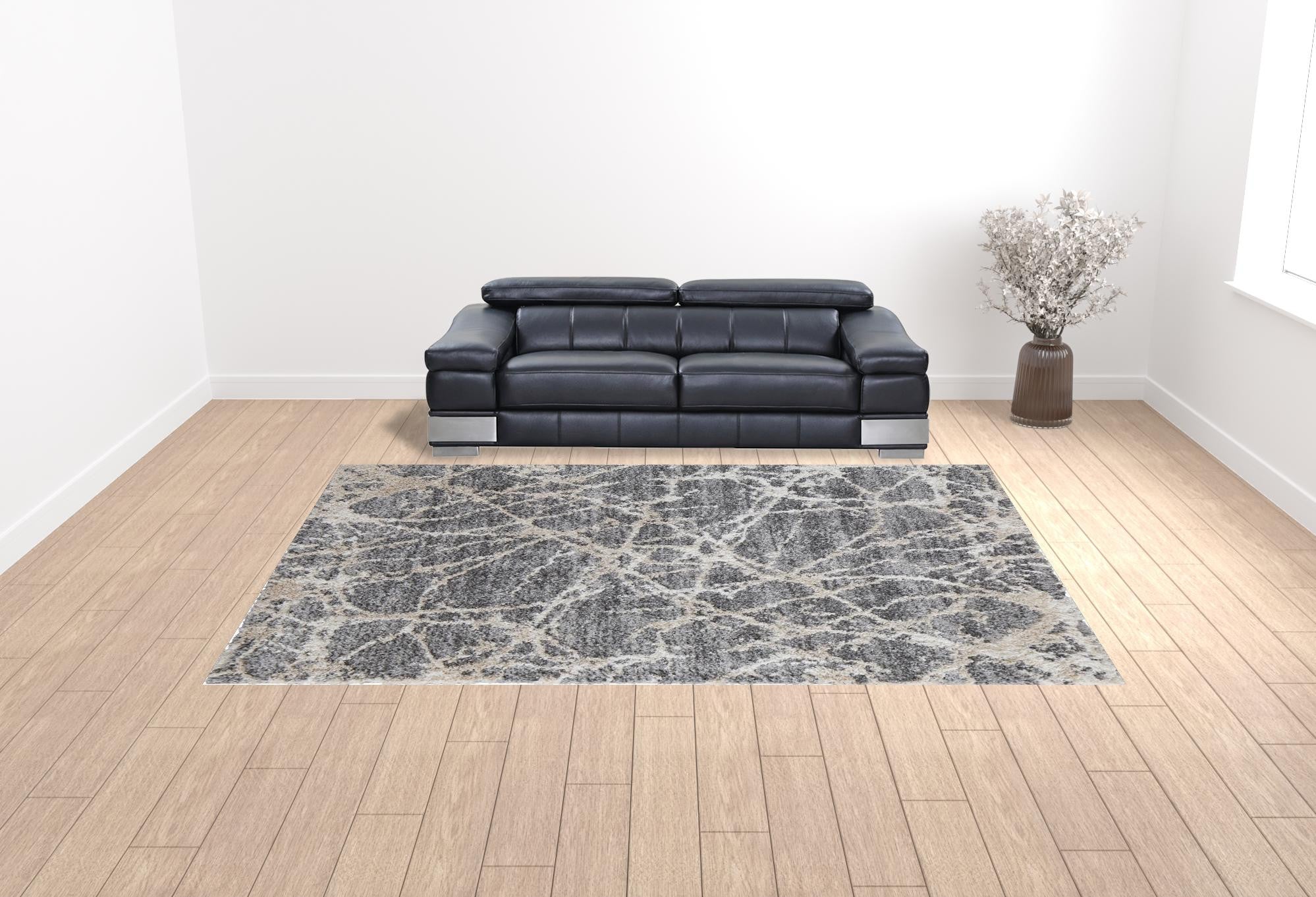 4' X 6' Gray And Ivory Abstract Power Loom Stain Resistant Area Rug