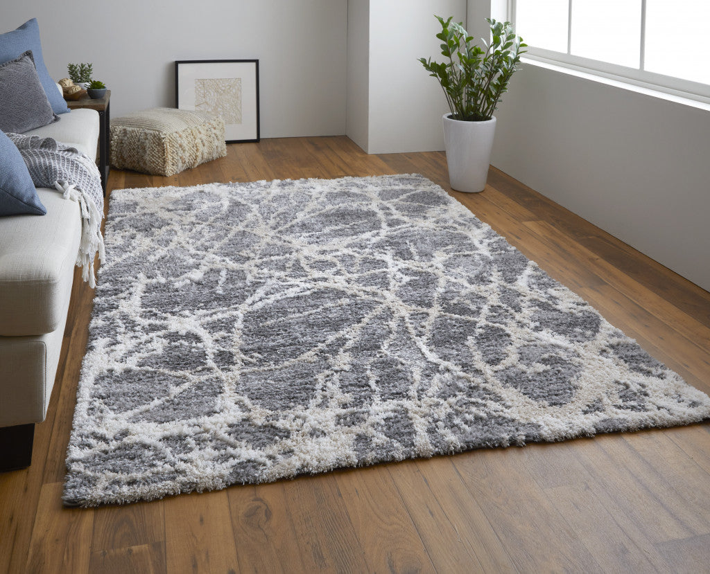 4' X 6' Gray And Ivory Abstract Power Loom Stain Resistant Area Rug