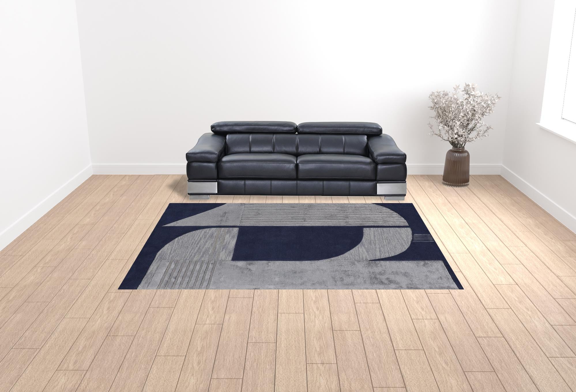 4' X 6' Blue And Silver Wool Geometric Tufted Handmade Area Rug