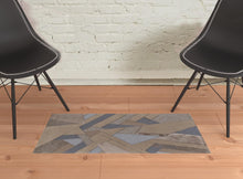 4' X 6' Tan Brown And Blue Wool Geometric Tufted Handmade Area Rug
