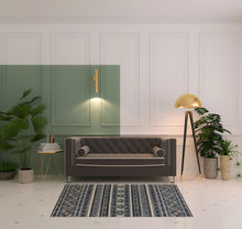 Blue Tan And Black Geometric Power Loom Distressed Stain Resistant Area Rug - 4' x 6'