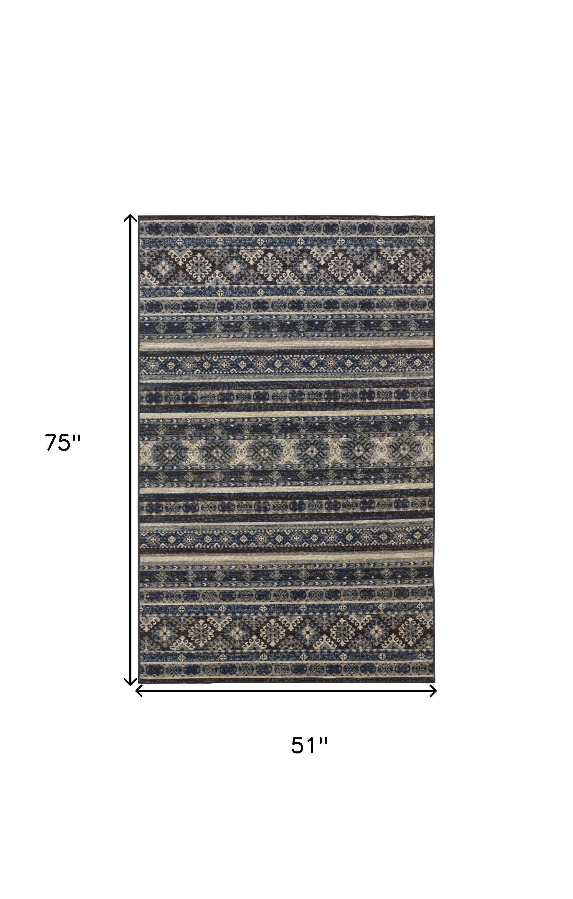 Blue Tan And Black Geometric Power Loom Distressed Stain Resistant Area Rug - 4' x 6'