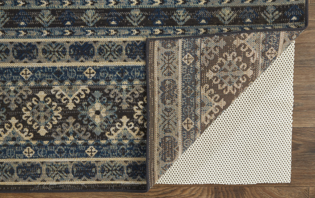 Blue Tan And Black Geometric Power Loom Distressed Stain Resistant Area Rug - 4' x 6'