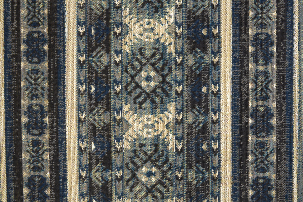 Blue Tan And Black Geometric Power Loom Distressed Stain Resistant Area Rug - 4' x 6'