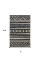 Blue Tan And Black Geometric Power Loom Distressed Stain Resistant Area Rug - 4' x 6'