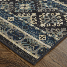 Blue Tan And Black Geometric Power Loom Distressed Stain Resistant Area Rug - 4' x 6'