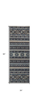 Blue Tan And Black Geometric Power Loom Distressed Stain Resistant Area Rug - 4' x 6'