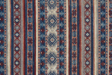 Blue Tan And Black Geometric Power Loom Distressed Stain Resistant Area Rug - 4' x 6'