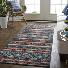 Blue Tan And Black Geometric Power Loom Distressed Stain Resistant Area Rug - 4' x 6'