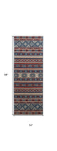 Blue Tan And Black Geometric Power Loom Distressed Stain Resistant Area Rug - 4' x 6'