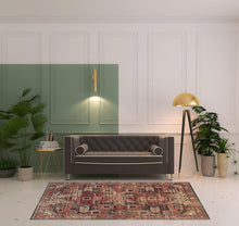 Red Tan And Black Abstract Power Loom Distressed Stain Resistant Area Rug - 4' x 6'