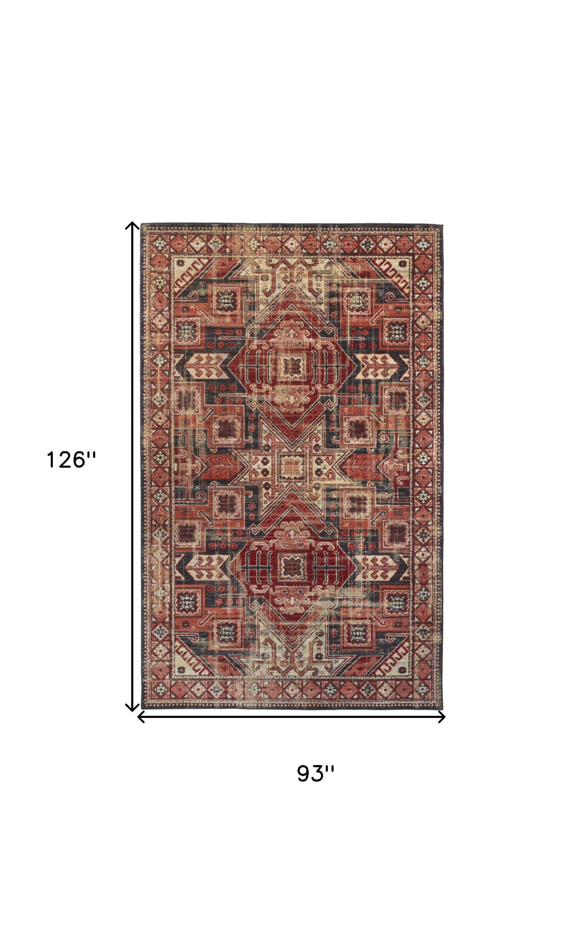 Red Tan And Black Abstract Power Loom Distressed Stain Resistant Area Rug - 4' x 6'