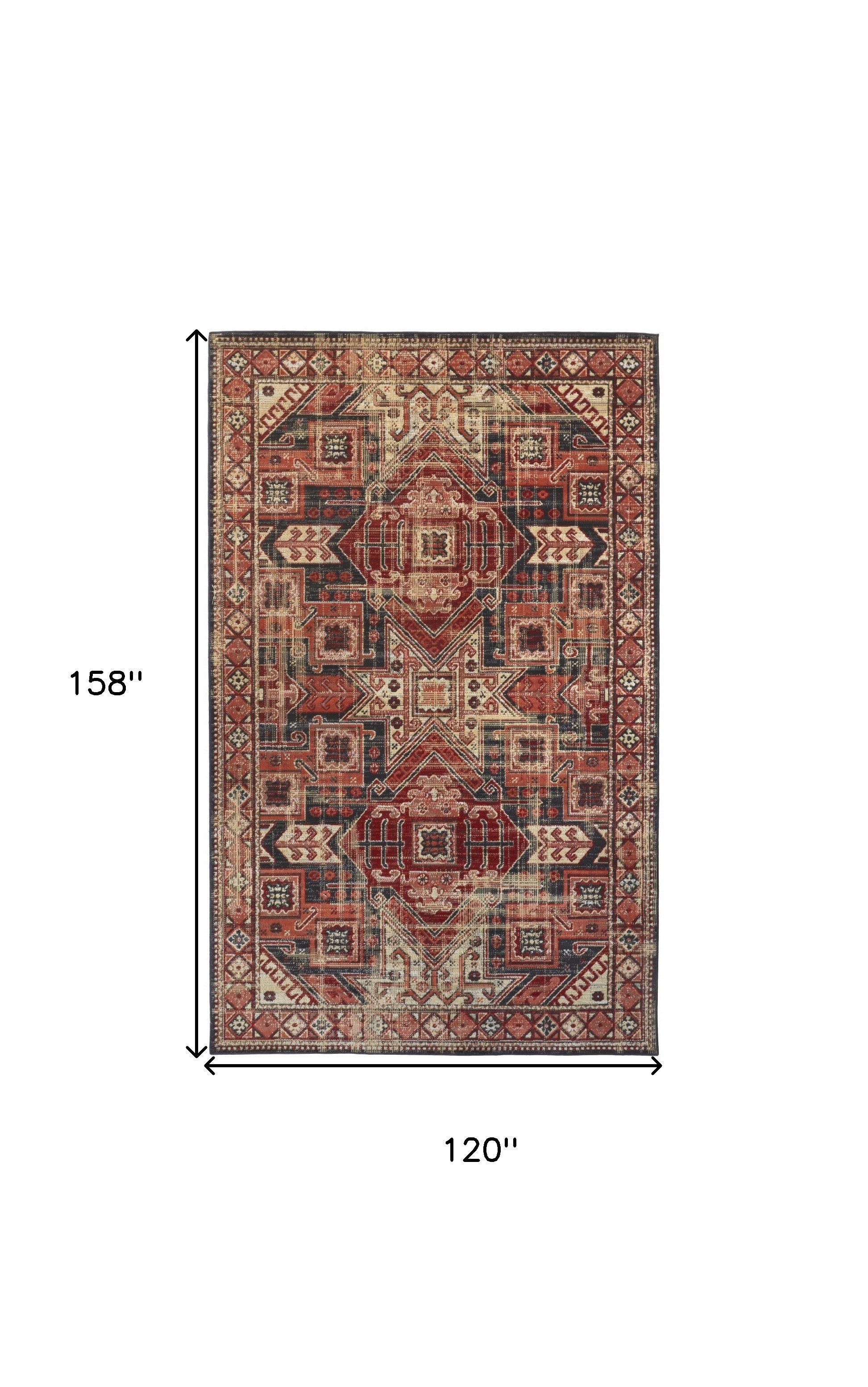 Red Tan And Black Abstract Power Loom Distressed Stain Resistant Area Rug - 4' x 6'