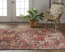 Red Tan And Black Abstract Power Loom Distressed Stain Resistant Area Rug - 4' x 6'