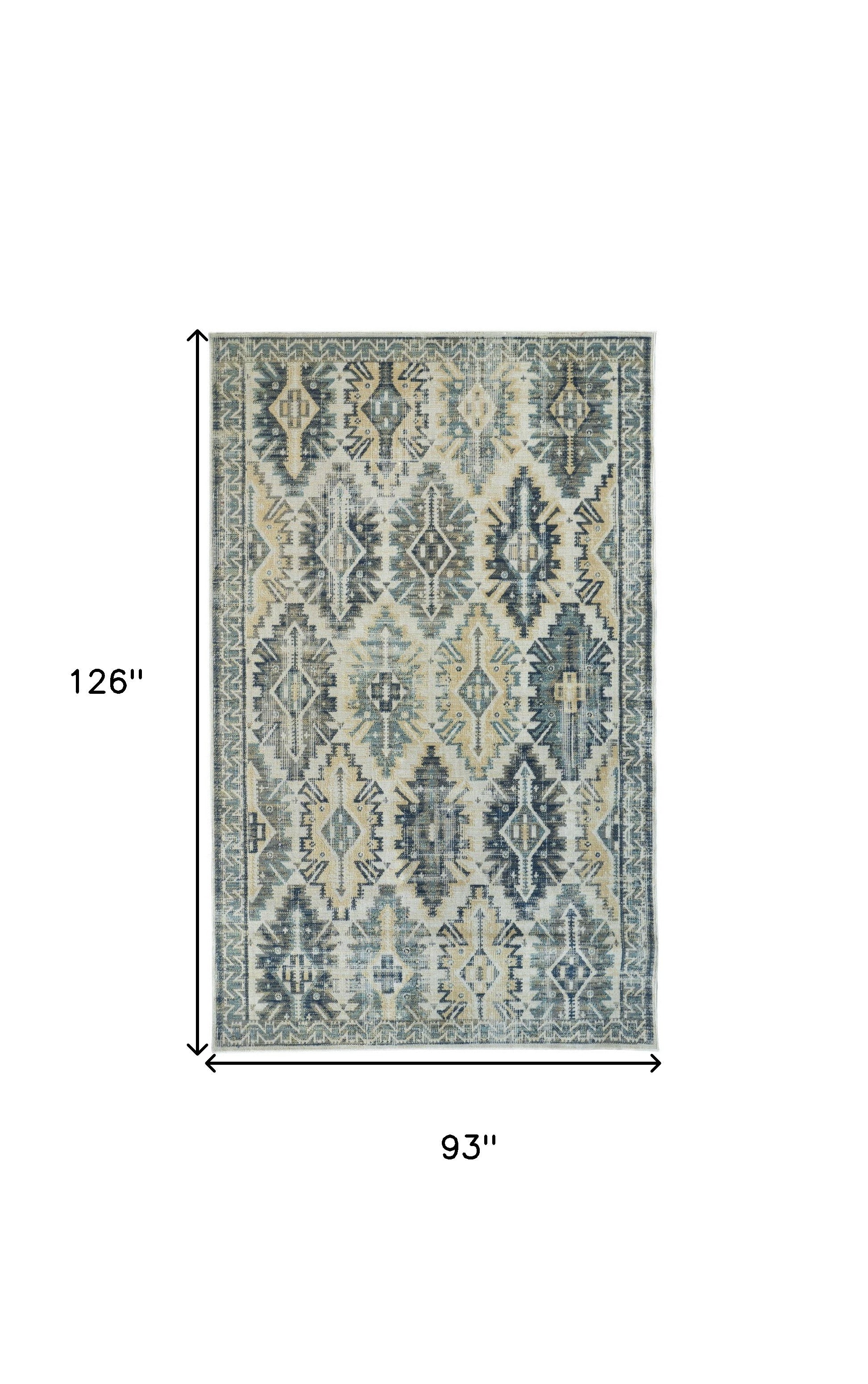 8' X 11' Green Blue And Ivory Abstract Power Loom Distressed Stain Resistant Area Rug