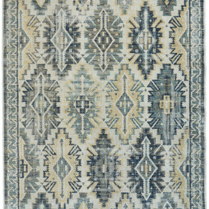 8' X 11' Green Blue And Ivory Abstract Power Loom Distressed Stain Resistant Area Rug