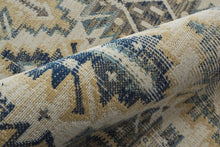 8' X 11' Green Blue And Ivory Abstract Power Loom Distressed Stain Resistant Area Rug