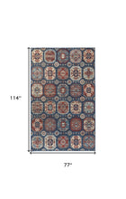 4' X 6' Blue Red And Tan Abstract Power Loom Distressed Stain Resistant Area Rug
