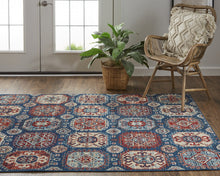 4' X 6' Blue Red And Tan Abstract Power Loom Distressed Stain Resistant Area Rug