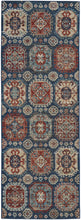 4' X 6' Blue Red And Tan Abstract Power Loom Distressed Stain Resistant Area Rug
