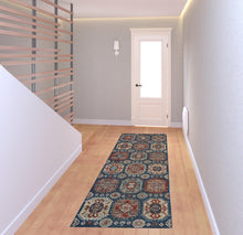 4' X 6' Blue Red And Tan Abstract Power Loom Distressed Stain Resistant Area Rug