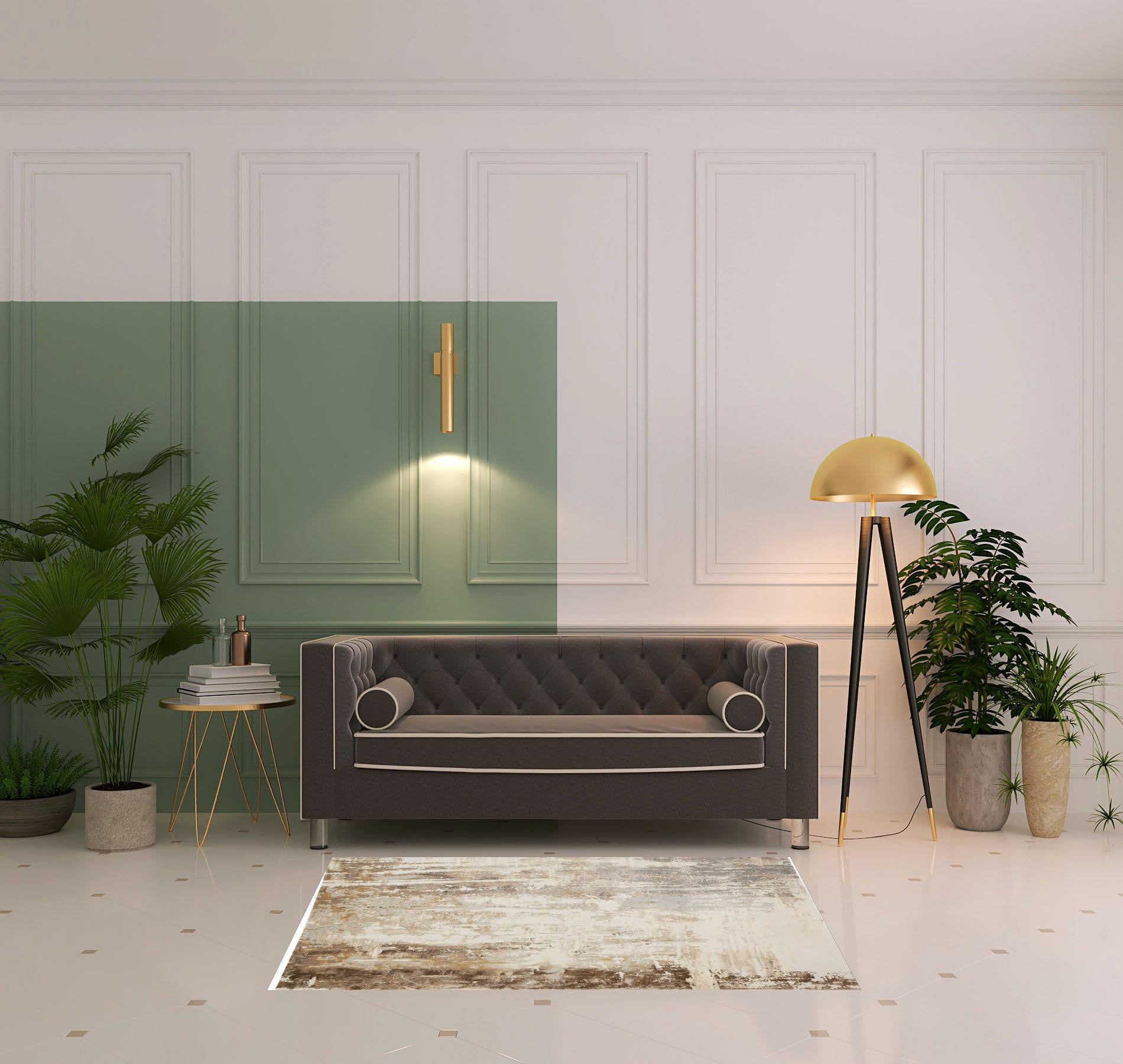 4' X 6' Tan Ivory And Gray Abstract Area Rug