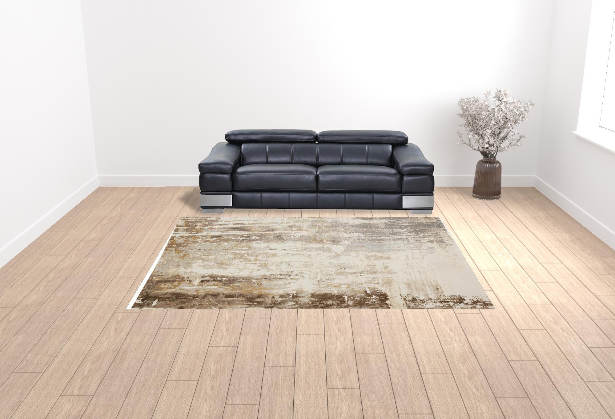 4' X 6' Tan Ivory And Gray Abstract Area Rug