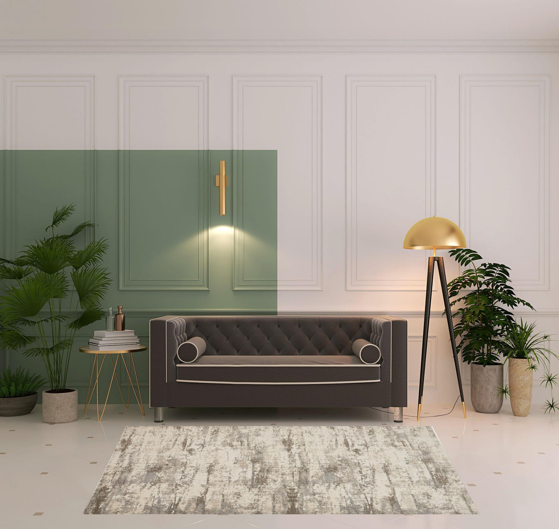 4' X 6' Ivory And Brown Abstract Area Rug